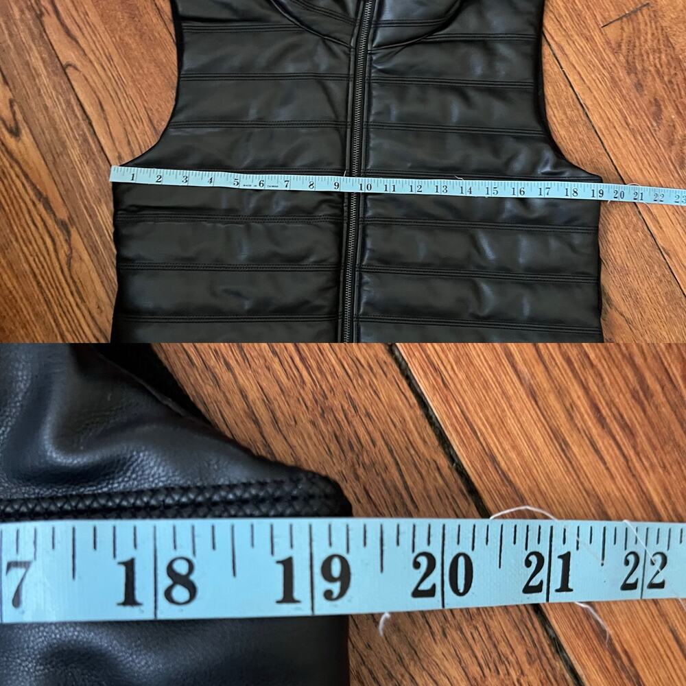 Max Studio Faux Leather Puffer Vest M Zip Up Mock Neck Black Quilted Streetwear - Picture 11 of 17